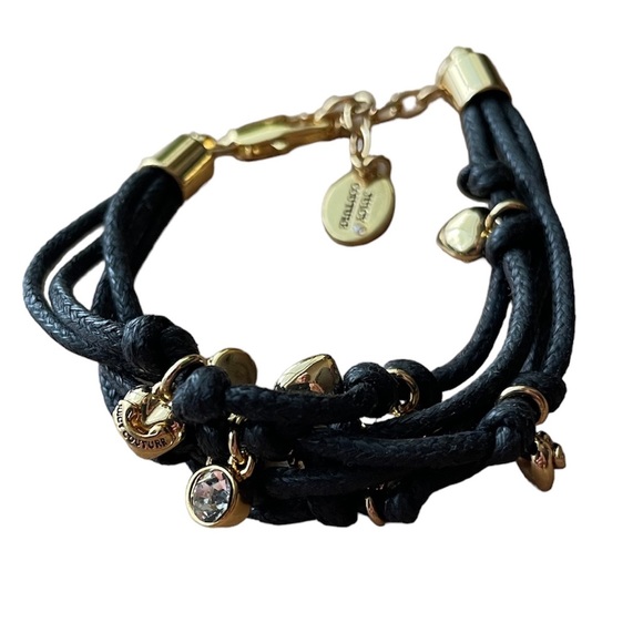 JUICY COUTURE Womens Black Corded Gold Charm Bracelet - Picture 1 of 13